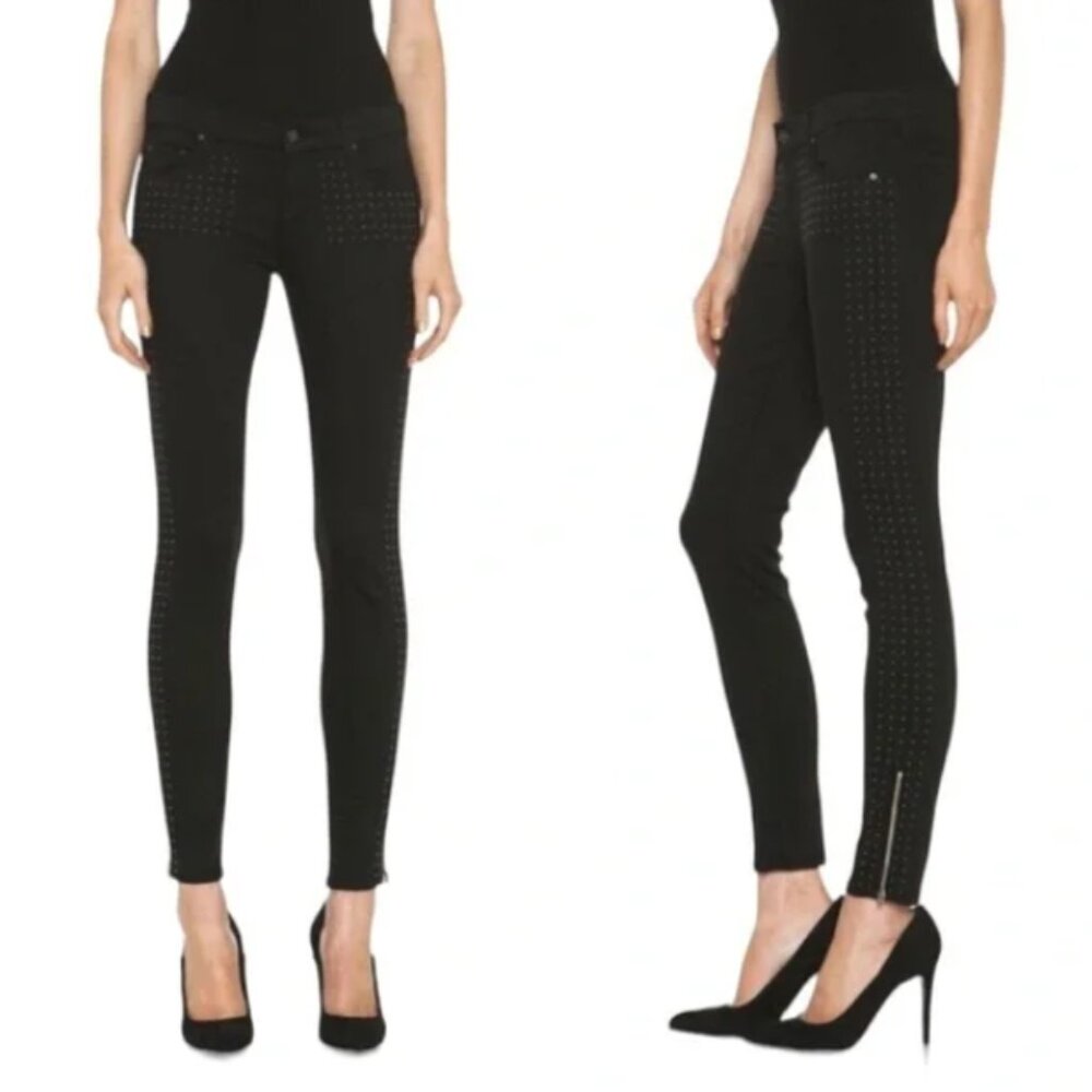 MOTHER The Ankle Zip Looker Big Black Studded Jeans Size 28 MOTHER